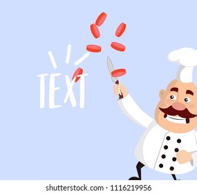 Fat Cartoon Chef cuts veggies Flat Vector Illustration Design