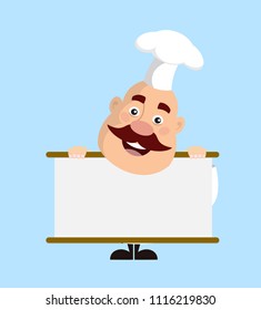 Fat Cartoon Chef holding blank banner Flat Vector Illustration Design