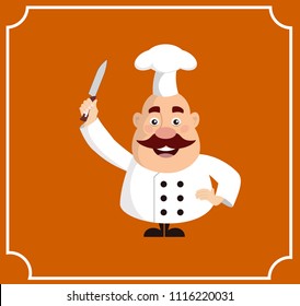 Fat Cartoon Chef holding knife Flat Vector Illustration Design
