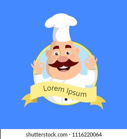 Fat Cartoon Chef  logo  Flat Vector Illustration Design