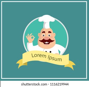 Fat Cartoon Chef logo mascot Flat Vector Illustration Design