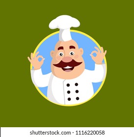 Fat Cartoon Chef mascot Flat Vector Illustration Design