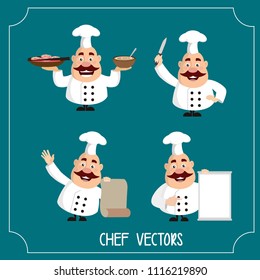 Fat Cartoon Chef mascot pack Flat Vector Illustration Design
