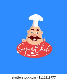 Fat Cartoon Chef Super Chef Logo Flat Vector Illustration Design