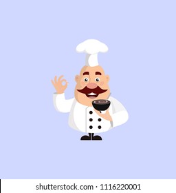 Fat Cartoon Chef tasty dish Flat Vector Illustration Design