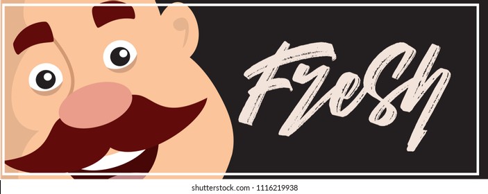 Fat Cartoon Chef with text fresh Flat Vector Illustration Design