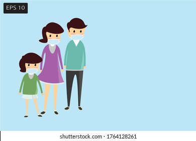 Fat cartoon concept family day. health mask To prevent coronavirus covid19 and dust prevent air pollution.EPS10