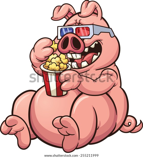 Image Vectorielle De Stock De Gros Cochon De Dessin Anime Mangeant 255211999