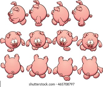 Fett-Kartoonspritzen für Schweine, bereit für Animation. Vektorclip-Kunstillustration mit einfachen Farbverläufen. Jede auf einer separaten Ebene. 