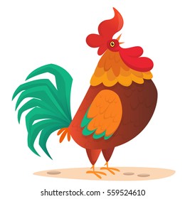 Fat cartoon rooster. Colorful vector illustration of singing rooster