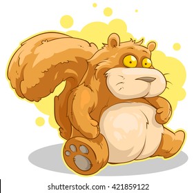 Fat cartoon sitting red squirrel