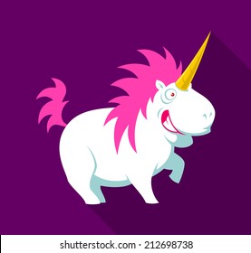 Fat Cartoon Unicorn. Shadow On Separate Layer.