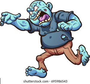 Fat cartoon zombie running and screaming. Vector clip art illustration with simple gradients. All in a single layer. 