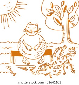 Fat cat after dinner cartoon