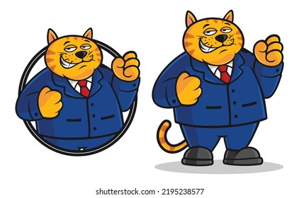 Fat Cat Cartoon Mascot Wearing A Blue Suit Vector