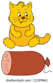 Fat cat and delicious sausage