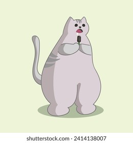 Fat Cat Eating Ice Cream Illustration Cute