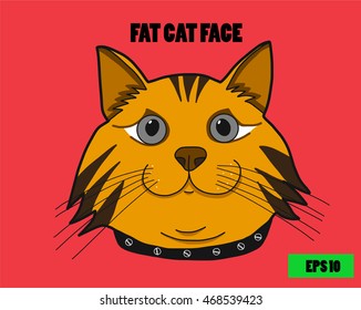 Fat cat face on red background illustration