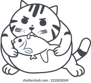 Fat cat and fish very hungry