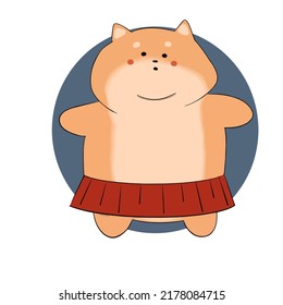 a fat cat girl in a dress stands with her arms outstretched in anticipation of hugs