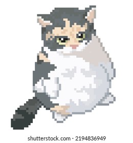 Fat cat illustration, cartoon pixel art