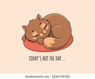 Fat cat lazy days. Charming kitten lies, poster or banner for website. Motivational quote, positivity and optimism. Cover or placard, wallpaper for phone and pc. Cartoon flat vector illustration