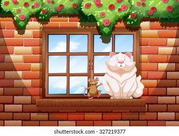 Fat cat and little mouse illustration
