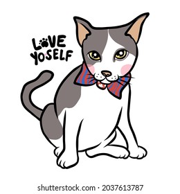 Fat cat love yo-self cartoon vector illustration