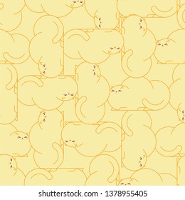 Fat cat pattern seamless. Thick pet background. Cute animal Cartoon style vector. Children cloth texture
