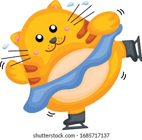 Un gato gordo jugando al patinaje sobre hielo