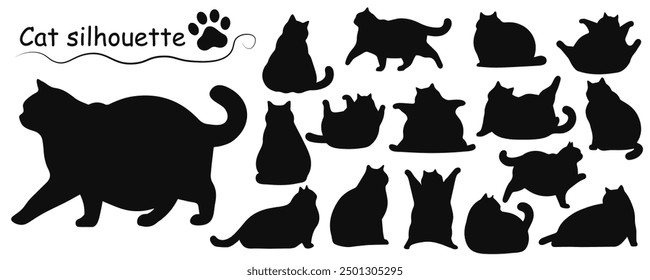 fat Cat silhouette set. Vector illustration