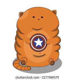 A fat cat sits on its hind legs and wears a superhero accessory and is going to go to Halloween
