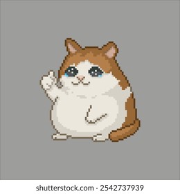 Fat cat with thumb up, pixel art meme