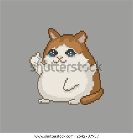 Fat cat with thumb up, pixel art meme