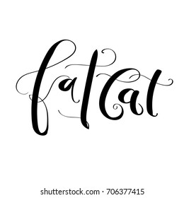 'Fat cat' - vector lettering quote in modern calligraphy style.