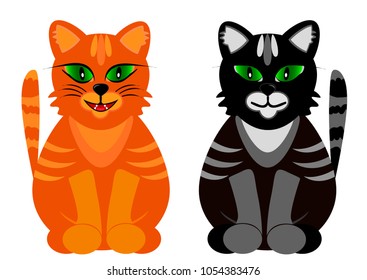 fat cats, colored cat with green eyes.