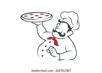 Fat Chef Character Mascot Lines Abstract  Logo Design Vector