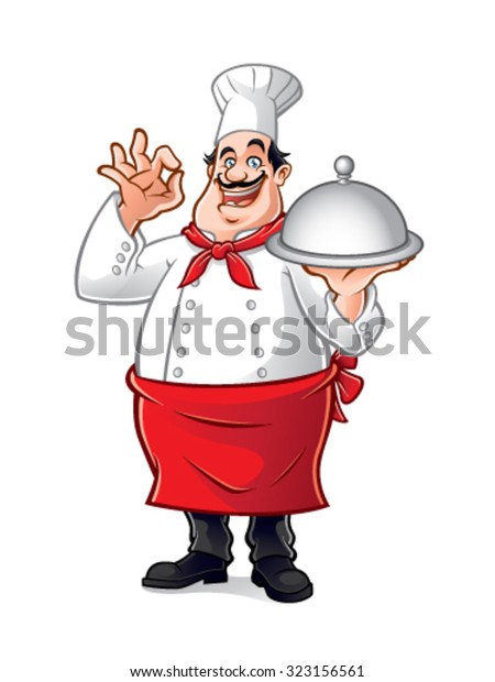 Fat Chef Holding Tray Food Wrapping Stock Vector (Royalty Free) 323156561