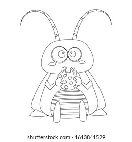 Fat cockroach eating cookie vector illustration cartoon. Funny cockroach vector cartoon colorless for coloring book. 