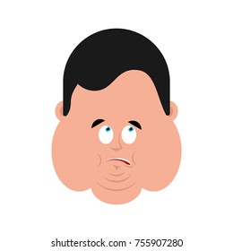 Fat Confused Emoji Face Avatar Stout Guy Is Perplexed. Big Man Surprise. Vector Illustration