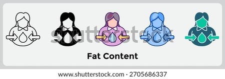 Fat Content icon supports illustrations comparing nutritional values in food and wellness content. Line, Filled, Color style.