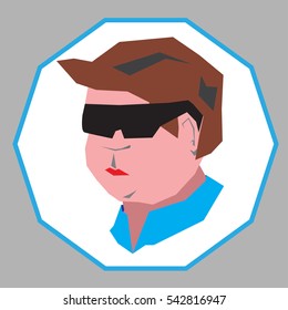 Fat cool man fith spectacles. Vector illustration.