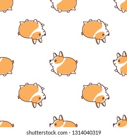 Fat Corgi Dog Walking Cartoon Seamless Pattern, Vector Illustration