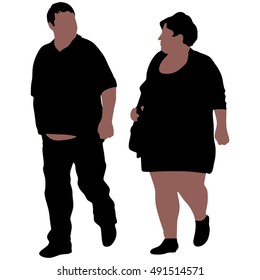 Fat couple walking vector illustration