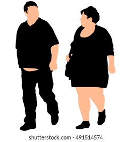  Fat couple walking vector illustration