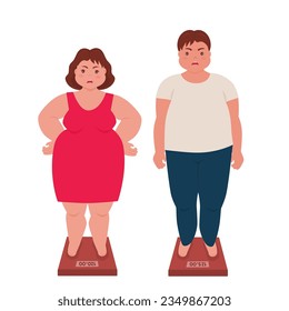 Fat couple weighing, image vector