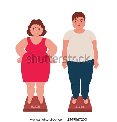 Fat couple weighing, image vector
