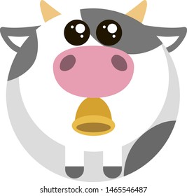 Fat cow with bell, illustration, vector on white background.