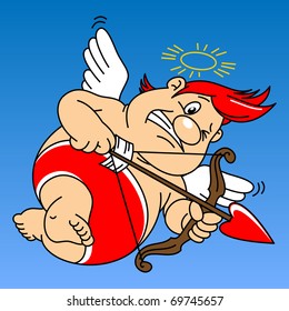 fat cupid in red underpants holding a bow and arrow