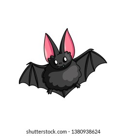 Fat cute black horror bat, smiling animal